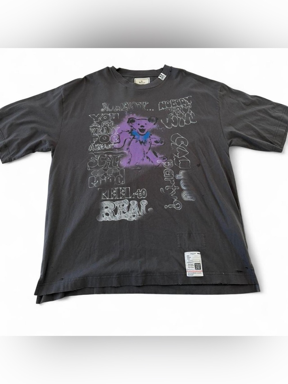 Miharayasuhiro Black Graphic Short Sleeve Tee with Purple Bear Print